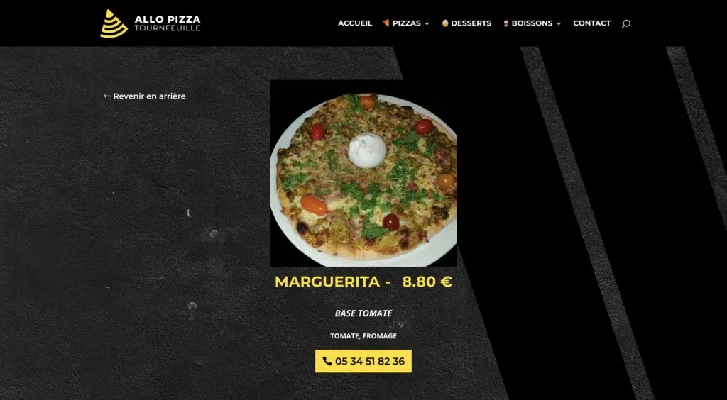 Capture d'écran - Single Page Pizza - Allo Pizza